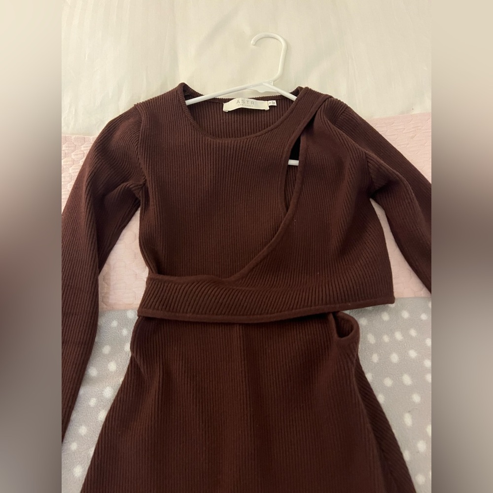 ASTR The Label Chocolate Ribbed Knit Ensemble - S